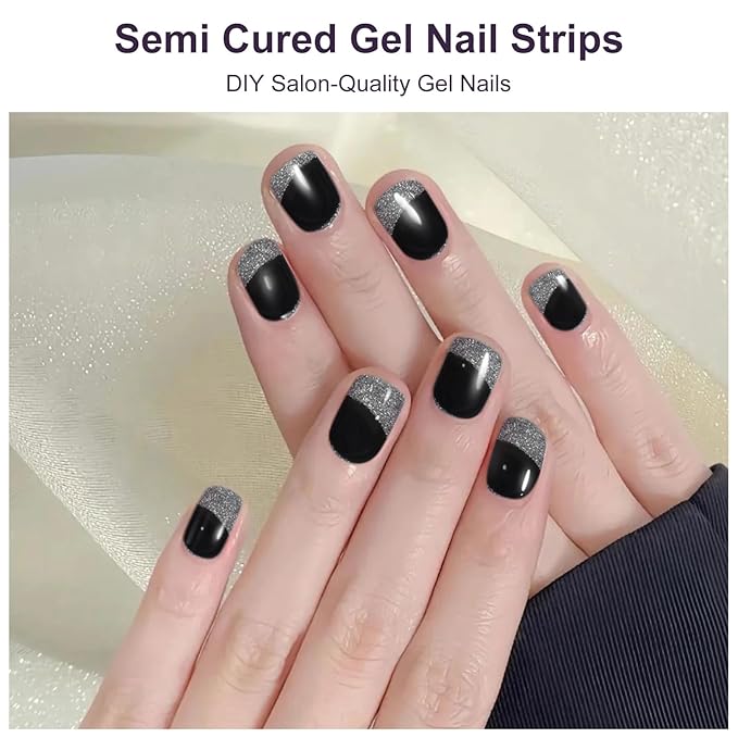 Semi Cured Gel Nail Strips,28 PCS Nail Art Stickers (Shiny Pink),Gel Stickers for Nails UV Light, Nail Polish Strips Includes Prep Pads, Nail File & Wood Stick