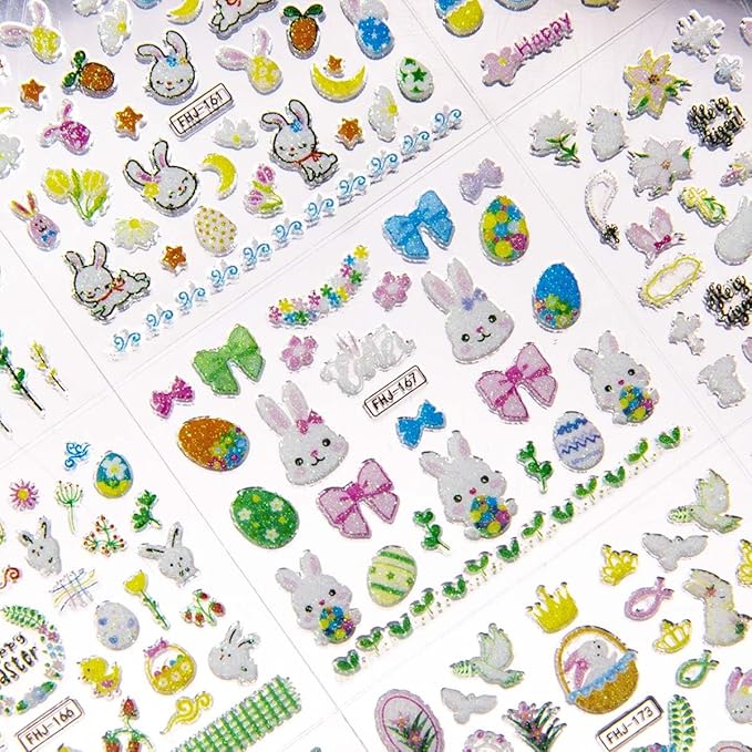 Easter Nail Stickers Cute Bunny Nail Decals 3D Self-Adhesive Easter Egg Nails Art Stickers Rabbit Flower Nail Design Kawaii Nails Supplies for Women Decoration 30 Sheets