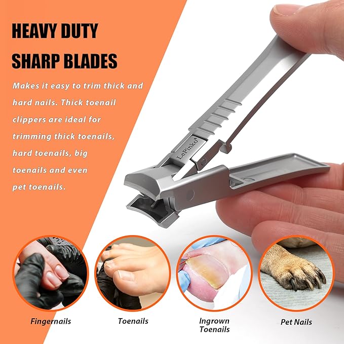 Nail Clipper for Thick Toenails and Fingernails, Portable Toenails Clippers for Seniors, Nail Cutter with Catcher, Nano Glass Nail Buffer, Gifts for Stocking Stuffers Men Women 2PCS