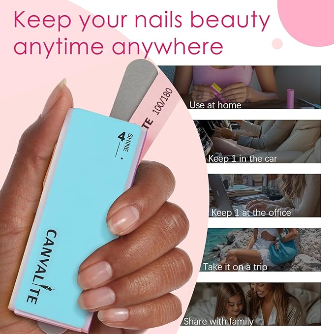 Canvalite Nail Files and Buffers, Shapes/Smooths/Shines Multi-Functional File & Polishing Buffer Block with 100/180 Grit Emery Boards, 14pcs Manicure Kit Natural Nail Care