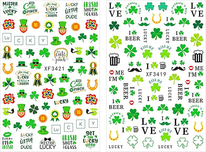 St Patricks Day Nail Stickers Green Shamrock Nail Stickers 3D Self-Adhesive Luck of The Irish Nail Decals Leprechaun Shamrock Nail Decals Deisgn Holiday Nail Stickers for Women Nail Art 10sheets