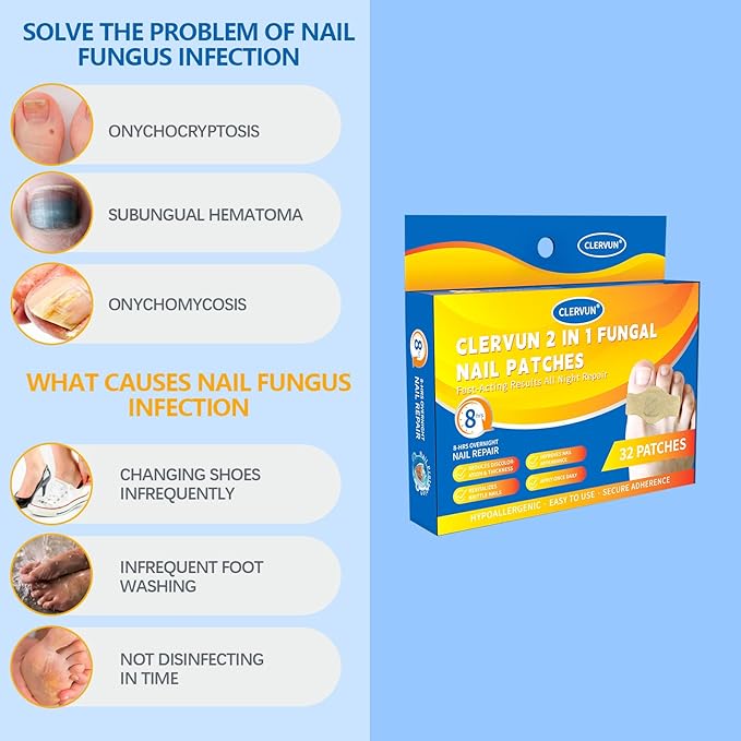 Fungus Nail Patches - 32 Pcs - Toe Nail Fungus Treatment Extra Strength, Fungal Nail Patches for Toenails, 8-Hour Nail Repair for Damaged Nails for Men and Women Overnight Renewal