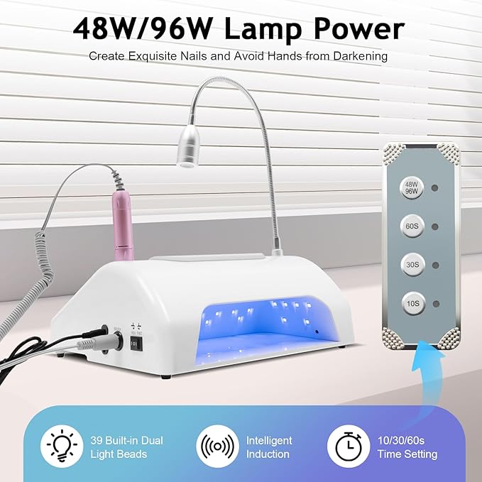 5 in 1 Nail Dust Collector, Manicure Machine Nail Dust Collector, Professional 30000rpm Multifunctional Electric Nail Drill Machine with Dust Collector Vacuum LED Desk Lamp for Acrylic Nails