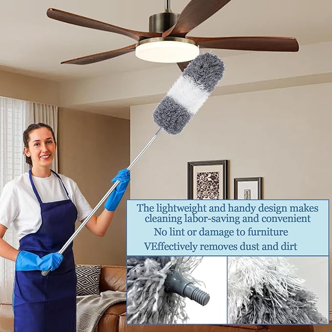Retractable Gap Dust Cleaner, Feather Duster Set & 27-80 inch Extendable Long Handle, Retractable Duster Brush for Cleaning Under Appliances Sofa Couch Bed Refrigerator Furniture
