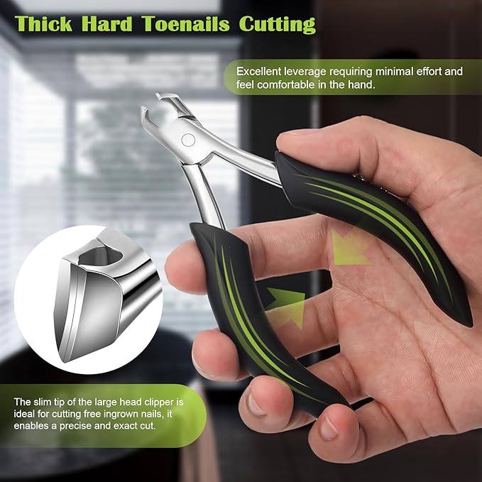 FVION Heavy Duty Nail Clippers for Men, Firm-Grip Toenail Clippers for Seniors' Thick Nails, Nickel Plated Professional Ingrown Toenail Clippers