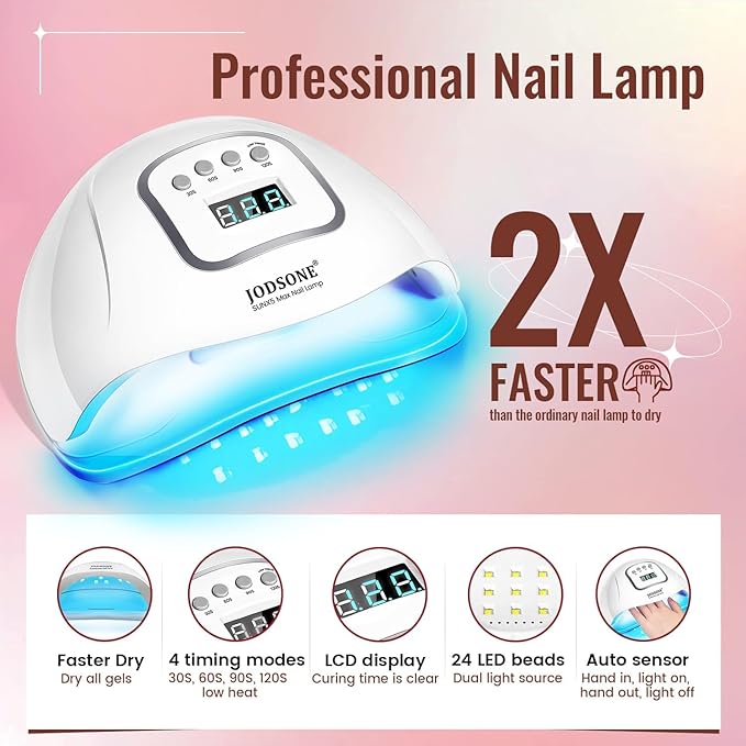 JODSONE Gel Nail Polish Kit with U V Light 32 Colors Gel Polish Nail + 4 Functional Adhesive Bottles Kit Soak Off Manicure Tools Gifts for Women