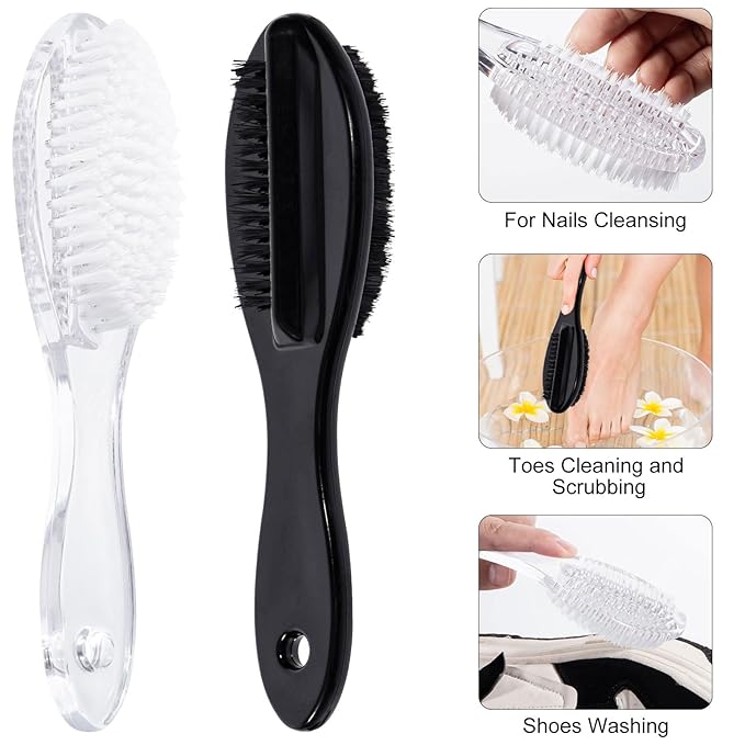 4 PCS Nail Brush for Cleaning Fingernails, Long Handle Grip Double Sided Nail Foot Scrub Brush Fingernail Cleaner, Soft Stiff Bristles Pedicure Nail Scrubber Non-Slip for Men and Women