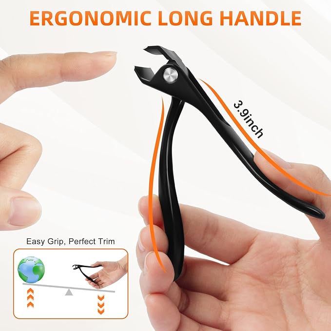 Angled Head Toe Nail Clippers for Thick Nails for Seniors, Slanted Large Toenail Clippers for Men with Wide Jaw, Heavy Duty Sharp Edgy Fingernail Clipper with Long Handle