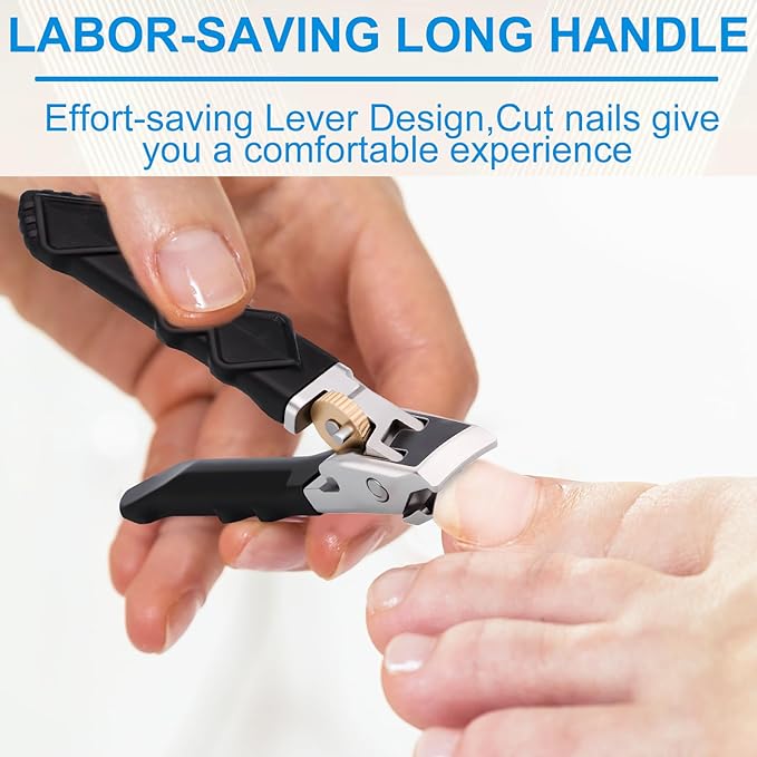 Goredny Orthoclip Toe Nail Clippers, Long Handle Toenail Clipper for Seniors and Men, Wide Jaw Opening 180° Slanted Nail Clippers with Anti-Splash Catcher, Heavy Duty Stainless Steel Toenail Clippers