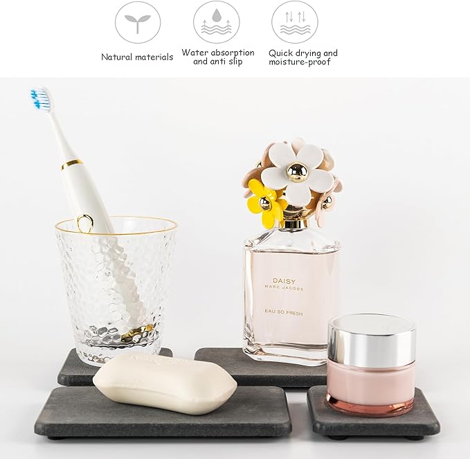 2 Pcs Water Absorbing Stone Trays, Kitchen/Bathroom Sink Soap Dish, Diatomite Tray Used for Hand Soap & Cosmetic Bottles in The Modern Home, 3.15" W x 6.3" L, Dark Gray