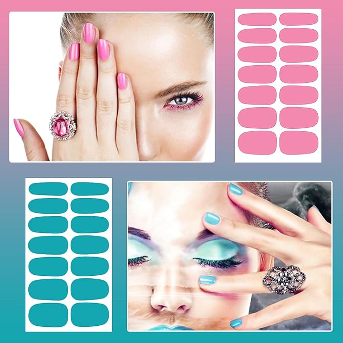 SILPECWEE 224 Pieces 16 Sheets Nail Polish Strips Solid Color Adhesive Nail Stickers Full Nail Wraps for Women Gel Nails Strips Manicure Decals with File (Candy Color)