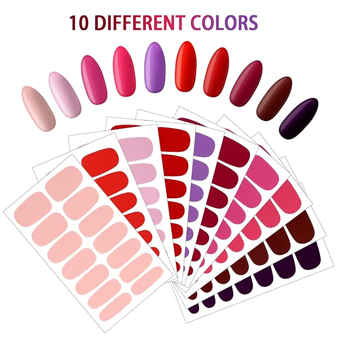 140 Pcs 10 Sheets Solid Color Full Wrap Nail Stickers Polish Strips Gradient Stickers Glitter Self Adhesive DIY Art Decals Strips with 2 Pcs Nail Files for Holiday Decor (Matte Style)