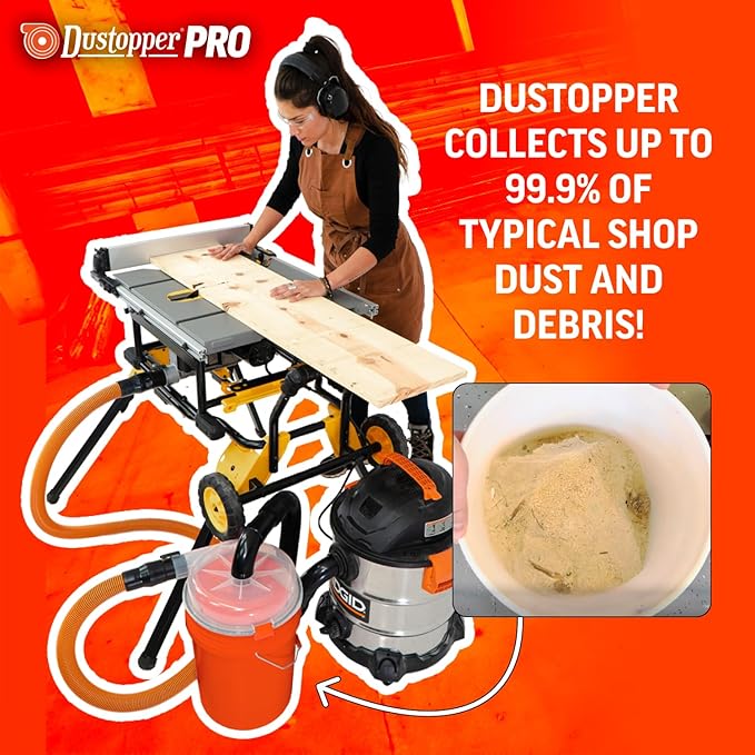 PRO Low-profile Dust Separator – Dust Collection Separator, Up to 99.9% Efficiency, Vacuum Accessories for Wet/Dry Vac System, Fits 2-½” Nominal Fittings, Elbows and Hose Sold Separately