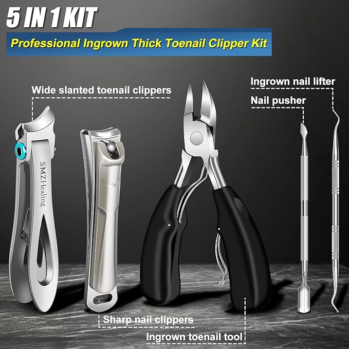 Toenail Clippers for Seniors Ingrown Thick Toenails, Heavy Duty Large Toe Nail Clippers for Men Thick Nails with Wide Opening, Sharp Ingrown Toenail Clippers Long Handle with Slanted Curved Blade