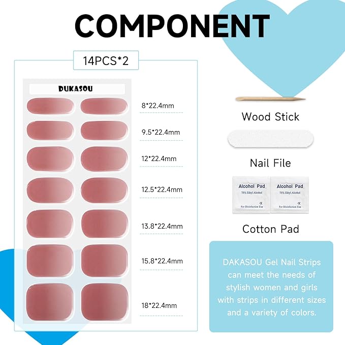 Semi Cured Gel Nail Strips, 28 pcs Gel Nail Stickers, Work with Any UV Lights, Long-Lasting Nail Wraps, Stick on Nails for women Easy to Apply & Remove