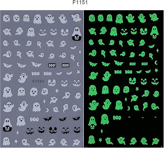 Halloween Nail Art Stickers Decals 3D Self-Adhesive Cute Luminous Ghost Nail Stickers 6 Sheets Glow in The Dark Ghost Bat Nail Decals Supplies Halloween Stickers for Women DIY Manicure Decorations