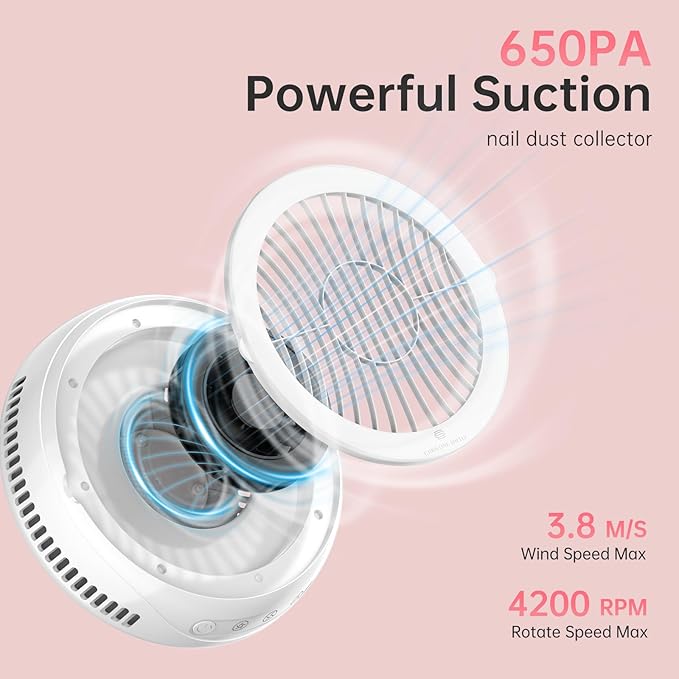 Nail Dust Collector, Cordless Dust Collector Nail Tech, Powerful Vacuum Fan Vent Dust Collector Extractor Dust Suction Machine for Acrylic Nails Polishing, Nail Salon&Home, Pink