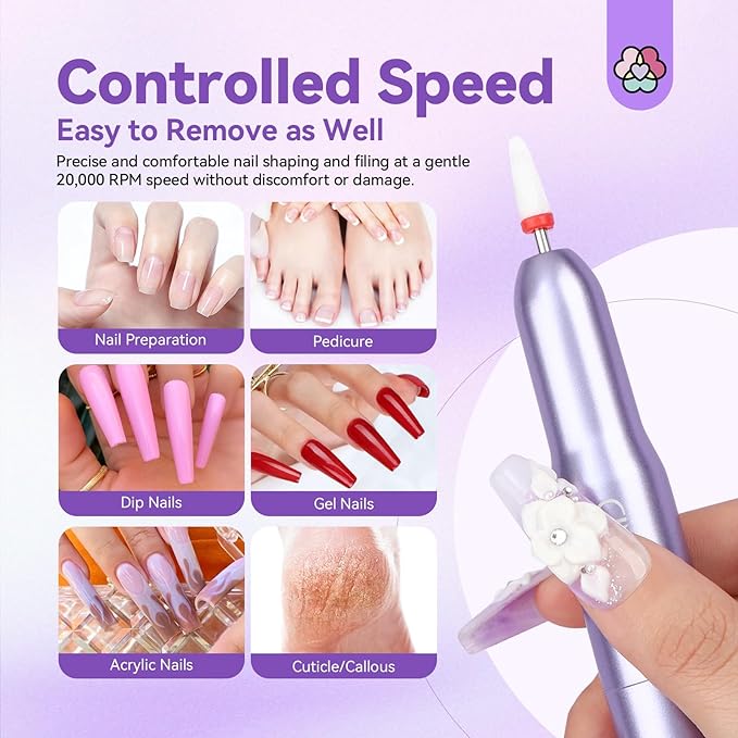SAVILAND Portable Electric Nail Drill: Nail Drill Kit 20000RPM Purple Cuticle Bit Nail File 51 Sanding Bands Beginners at Home Manicure Pedicure