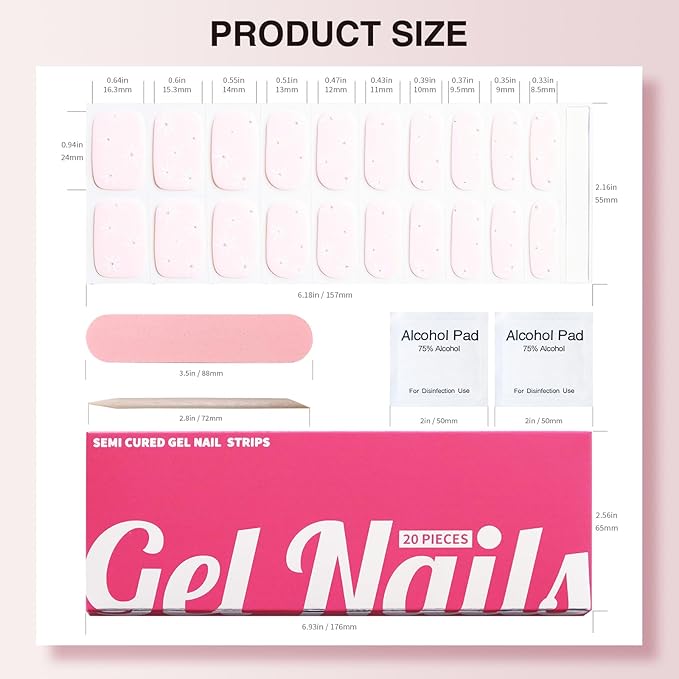 Semi Cured Gel Nail Strips, 20 PCS Nail Stickers Work with UV Light, Gel Nail Wraps, Salon Quality & Easy to Use - Broken Pollen