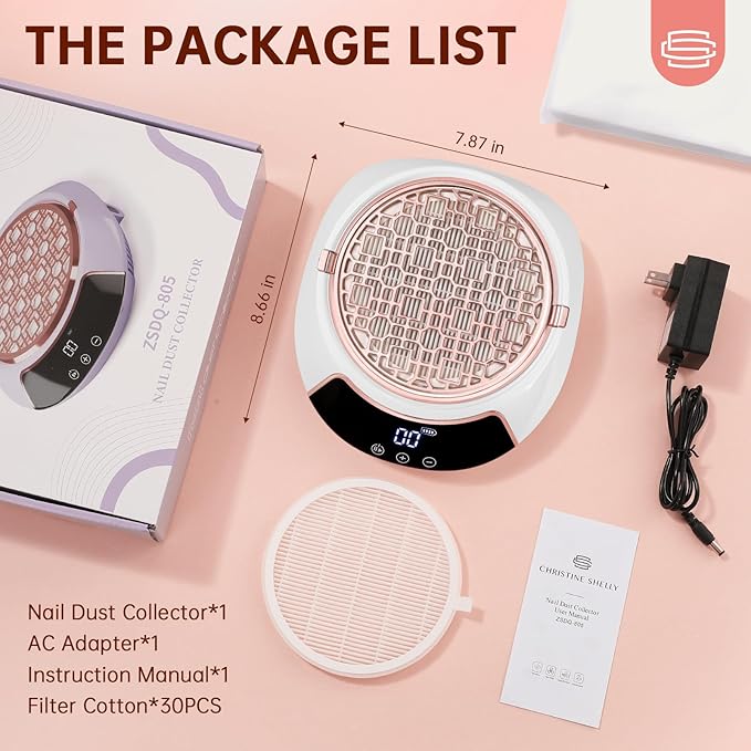 Rechargeable Nail Dust Collector Cordless Powerful Vacuum Fan with LED Display, Adjustable Speed, Reusable Fillter, Manicure Tool for Acrylic Nails, Salon & Home White
