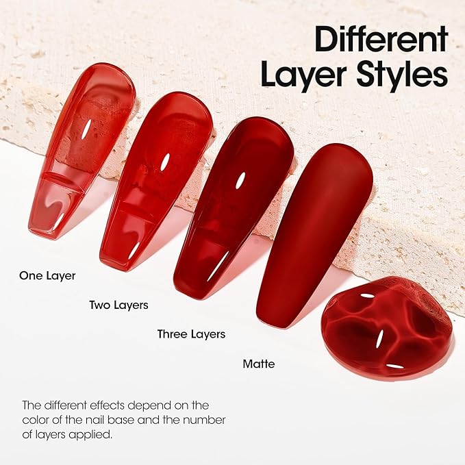 Gellen Red Gel Nail Polish Jelly Gel Polish 18ML 1Pc Sheer Red Nail Gel Polish Nail Lamp Soak off Classic Translucent Nail Polish Salon DIY Nail Art Manicure at Home Holiday Gift for Women, 0.61 Fl Oz
