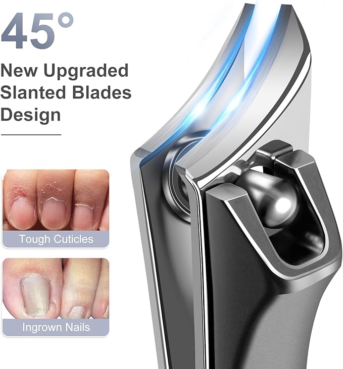 Toenail Clippers for Thick Toenails, Stocking Stuffers Gifts for Men, Heavy Duty Slanted Nail Clippers with Wide Jaw, Black