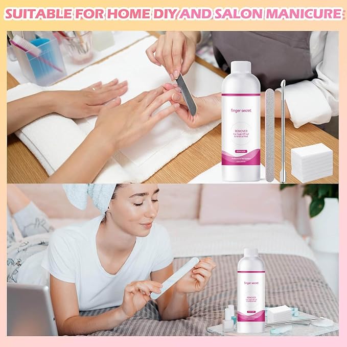 2 PCS Finger Secret Nail Polish Gel Remover with Glass Cup and 50 Cotton Pads - Professional Fingernail Polish Remover for Soak Off Gel and Artificial Nails.Removes Easily