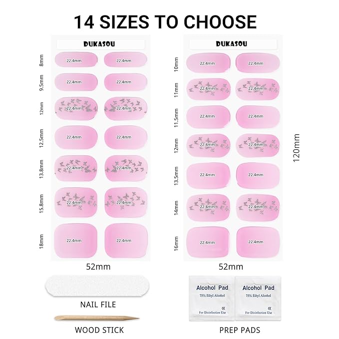Semi Cured Gel Nail Strips, Gradient Pink | 28 pcs Gel Nail Strips Work with Any UV Lamp, Salon Quality UV Nails Stickers, Easy to Apply for Home Nails DIY