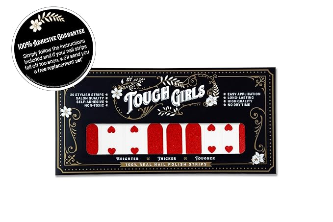 | 20 Exquisite Gel Nail Polish Strips w/Application Accessories - No UV/LED Lamp Required (Hearts & Red Glitter)