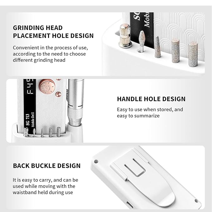 Professional Nail Drill Kit 45000RPM, Portable Electric Nail File with 13 Bits & 56pcs Sanding Bands,LED Screen,Ultra-Silent, Rechargeable Nail Drills Machine for Acrylic Nails Gel Polishing (White)