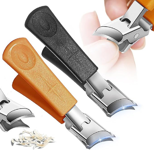 Wide Jaw Opening Anti-Splash Slanted Nail Clipper, 2025 Curved Toenail Clippers for Thick Toenails Fingernail and Toenail Clipper Cutters Angled Nail Clippers (Black+Orange, 2Pack)