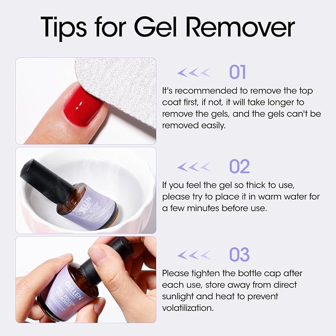 Gellen Gel Nail Polish Remover, Gel Polish Remover for Nails with Cuticle Pusher and Nail File, Easily & Quickly Remove Gel in 2-5 Minutes, No Need Soaking Or Wrapping