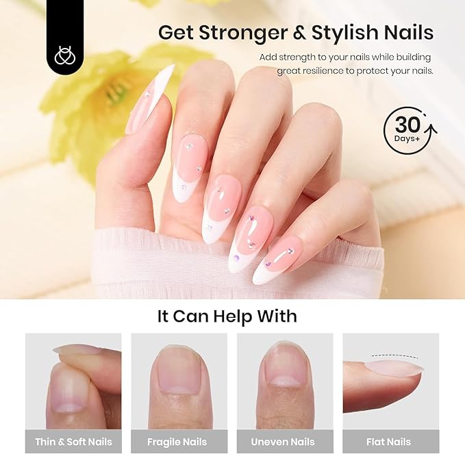 Beetles Builder Gel Low Heat,0.51 oz 8 in 1 Clear Gel Builder for Weak & Thin Nails Building Apex & Extension Strengthener with Detachable Liner Nail Brush for Beginner DIY Salon at Home UV&LED Cured