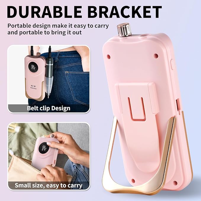 Professional Electric Nail Drill Kit 35000RPM with 14PCS Bits Pink Portable Rechargeable Cordless File Machine for Acrylic Gel Powder Nails and Manicure Pedicure Toenail Tool Salon Set