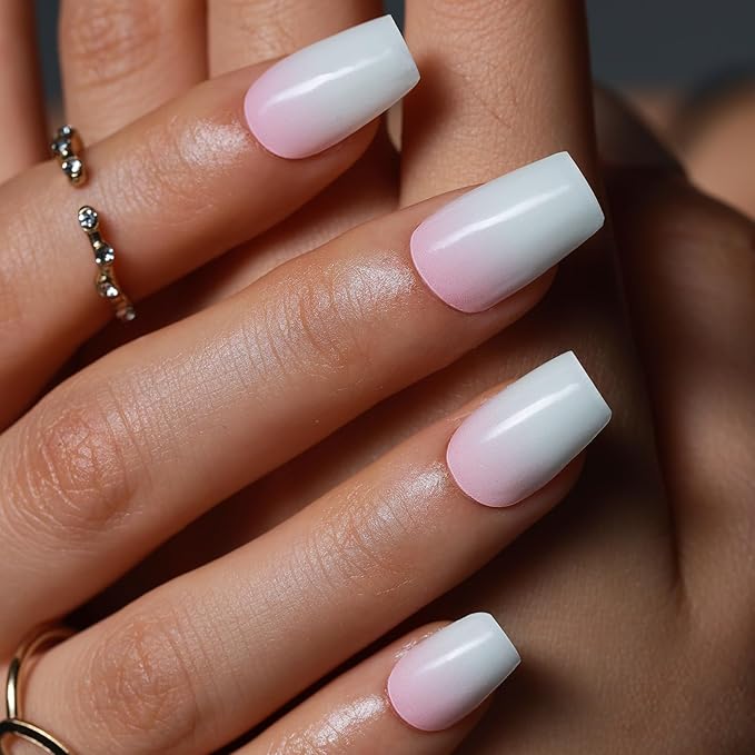 Semi Cured Gel Nail Strips, 20 PCS Gel Nail Stickers Work with UV Light, Salon Quality & Easy to Use - Gradient Pink