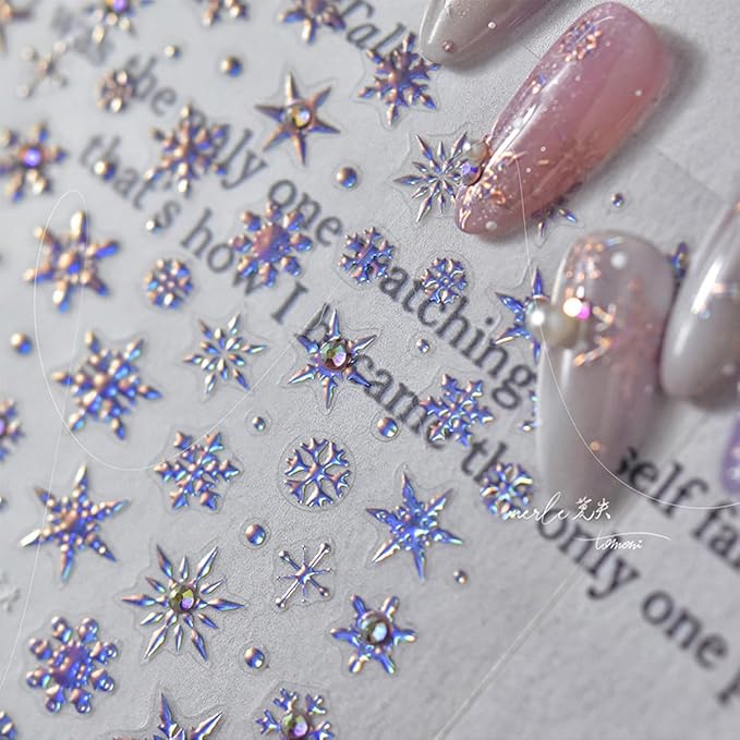 1 Sheets Christmas Nail Stickers 5D Embossed Snowflake Nail Art Stickers Laser with Rhinestones Glitter Nail Designs Winter Snowflake Nail Decals Nail Art Supplies for Women DIY Manicure Decorations
