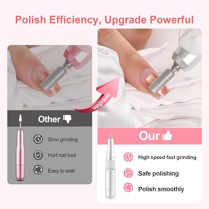 Electric 45000RPM Nail Drill Machine Rechargeable Portable Nail File Electric DIY Nail Drill Kit with Smart LCD Screen for Gel Nail Manicure and Pedicure Reflective Body etc (RED)