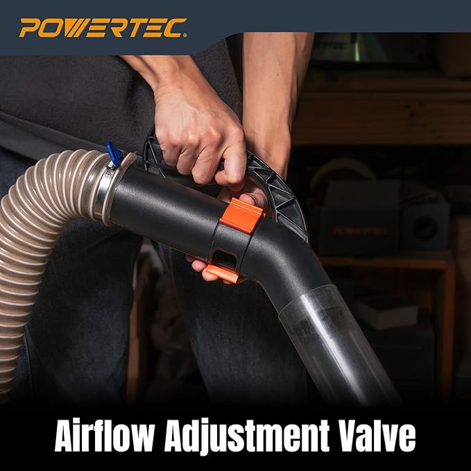 POWERTEC 2-1/2" Dust Collection Hose Floor Sweep Kit with 36" Clear Tube Extension, 3 Vacuum Nozzles, 2 Wall Mount Storage Clips, 1-1/2" Reducer Adapter (70443)