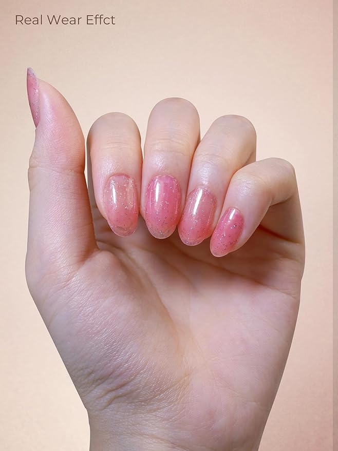 Pre Cured Gel Nail Strips - 44PCS Salon Quality Gel Nail Stickers - Long Lasting Polish Wraps for Women no UV Light Needed Easy Apply& Remove (PinkMuse)