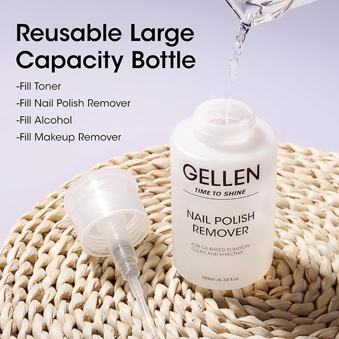 Gellen Nail Polish Remover Grape Scent, Non Acetone Nail Polish Remover Pump for Quick Dry Polishes, Gentle Fingernail Polish Remover with Vitamin E, Powerful Polish Removal for Home Salon 6.09 Fl Oz