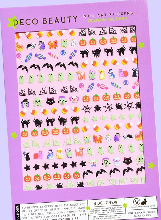 Deco Beauty Boo Crew Nail Stickers - Lightweight & Easy-to-Apply Nail Art with Trendy Designs - Durable & Long-Lasting Nail Stickers for Women, Ideal for DIY Manicures & Salon-Quality Nails