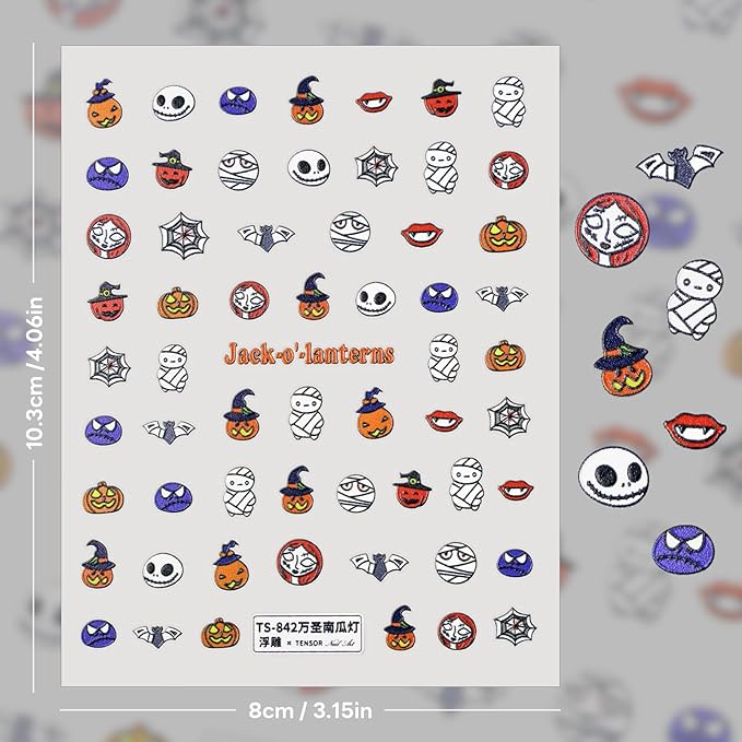 Halloween Nail Stickers for Nail Art - Cute Ghost Nail Art Sticker Halloween Pumpkin 5D Embossed Nail Decals Self-Adhesive Nails Supply Manicure Stickers for Nails Decoration