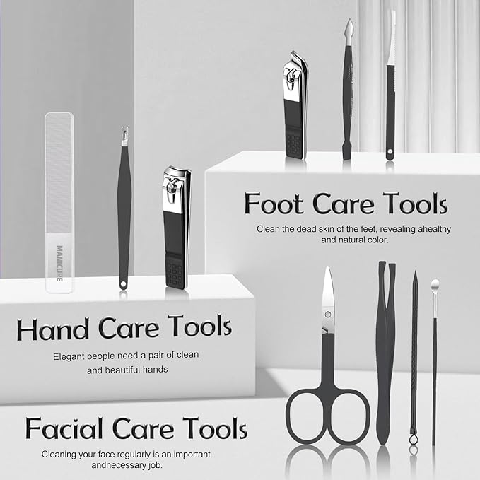 Manicure kit 10 in 1 mens personal care nail kit,Andrea mens nail grooming kit, manicure kit for men and Nail care kit Portable Set,with Luxurious Travel Case (Black)