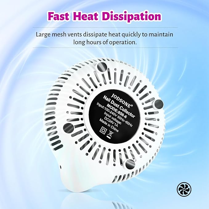 JODSONE 80W Nail Dust Collector Compact Vacuum Fan Efficient Dusting Round Nail Duster Must-Have for Manicures, Manicure Pedicure Tool for Acrylic Nail Polishing