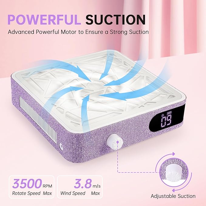 Nail Dust Collector, Powerful Vacuum Fan Vent Dust Collector Extractor Dust Suction Machine for Acrylic Nails Polishing, Nail Salon&Home, Purple Diamond