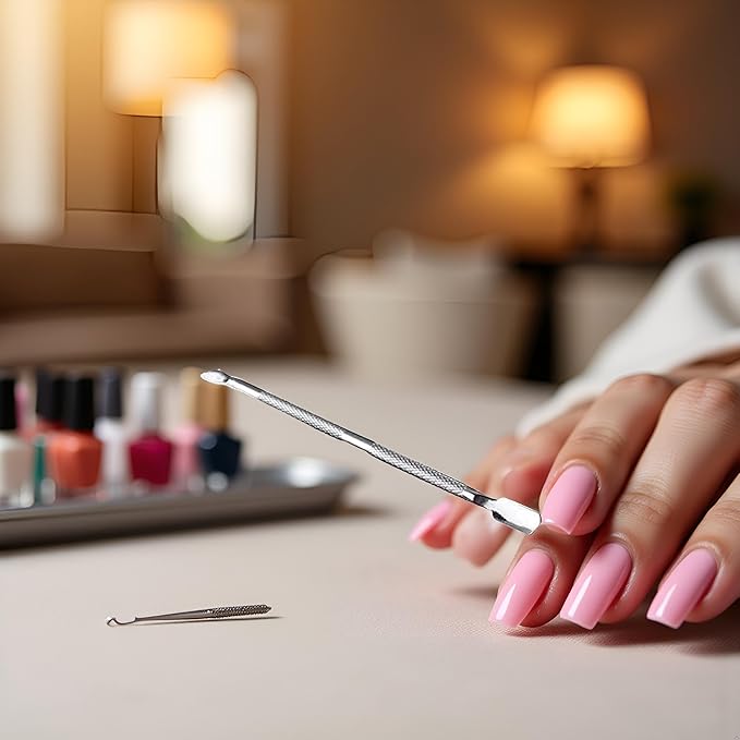 1 Pc Silver Cuticle Pusher and Spoon Double-end Nail Cleaner Stainless Steel Cuticle Remover Manicure Nail Dirt Cleaner Tool Practical