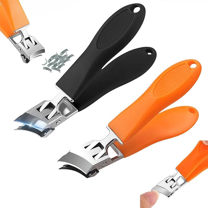 Wide Jaw Opening Anti-Splash Slanted Nail Clipper, 2026 New Ingrown Nail Clippers Fingernail and Toenail Clippers Clippers, Curved Toenail Clippers for Thick Nails (Black+Orange)