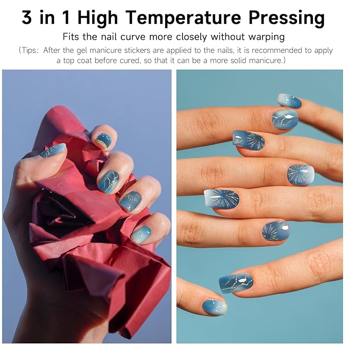 Semi Cured Gel Nail Strips, Stars Shine | 28 pcs Gel Nail Strips Work with Any UV Lamp, Salon Quality UV Nails Stickers, Easy to Apply for Home Nails DIY