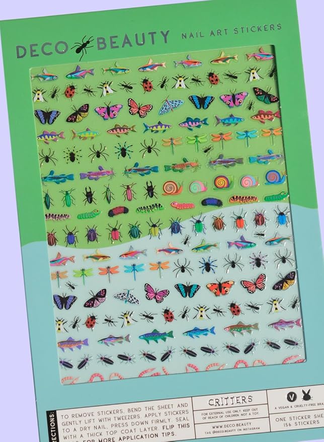 Deco Beauty Critters Nail Stickers - Lightweight & Easy-to-Apply Nail Art with Cute & Trendy Designs - Durable & Long-Lasting Nail Stickers for Women, Ideal for DIY Manicures