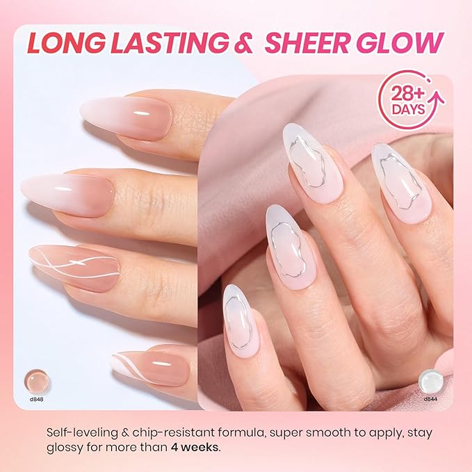 Beetles Jelly Gel Nail Polish Set, 6 Colors Nude Pink Gel Polish Kit Neutral Sheer Milky White Translucent Soak off UV French Nail Art Manicure Gift for Women Girls